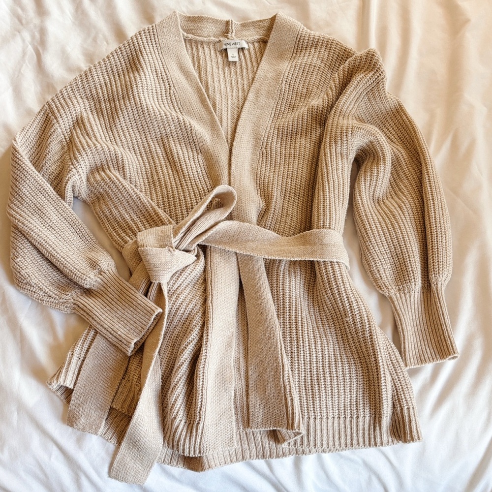 Cozy Beige Knit Cardigan Sweater
